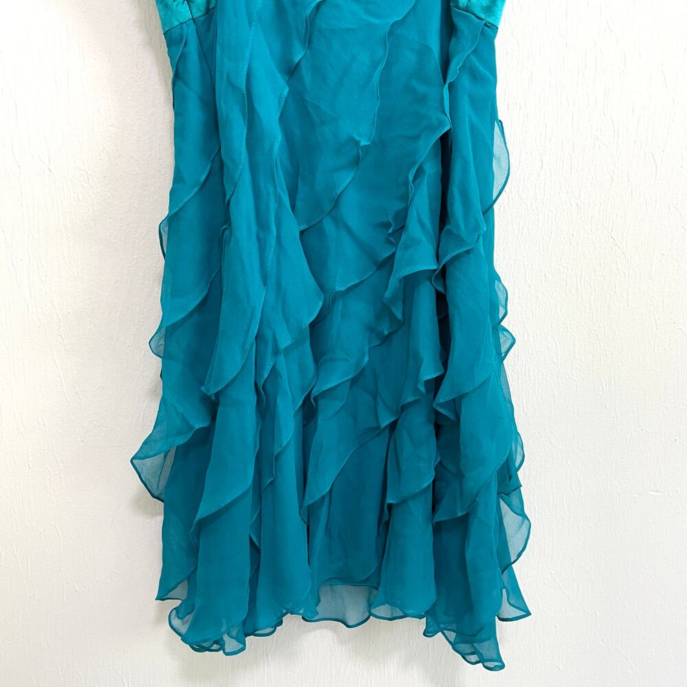VTG Sue Wong Nocturne Babydoll Silk Blend Evening Mini Dress 4 Teal Beaded Fairy - Picture 12 of 16